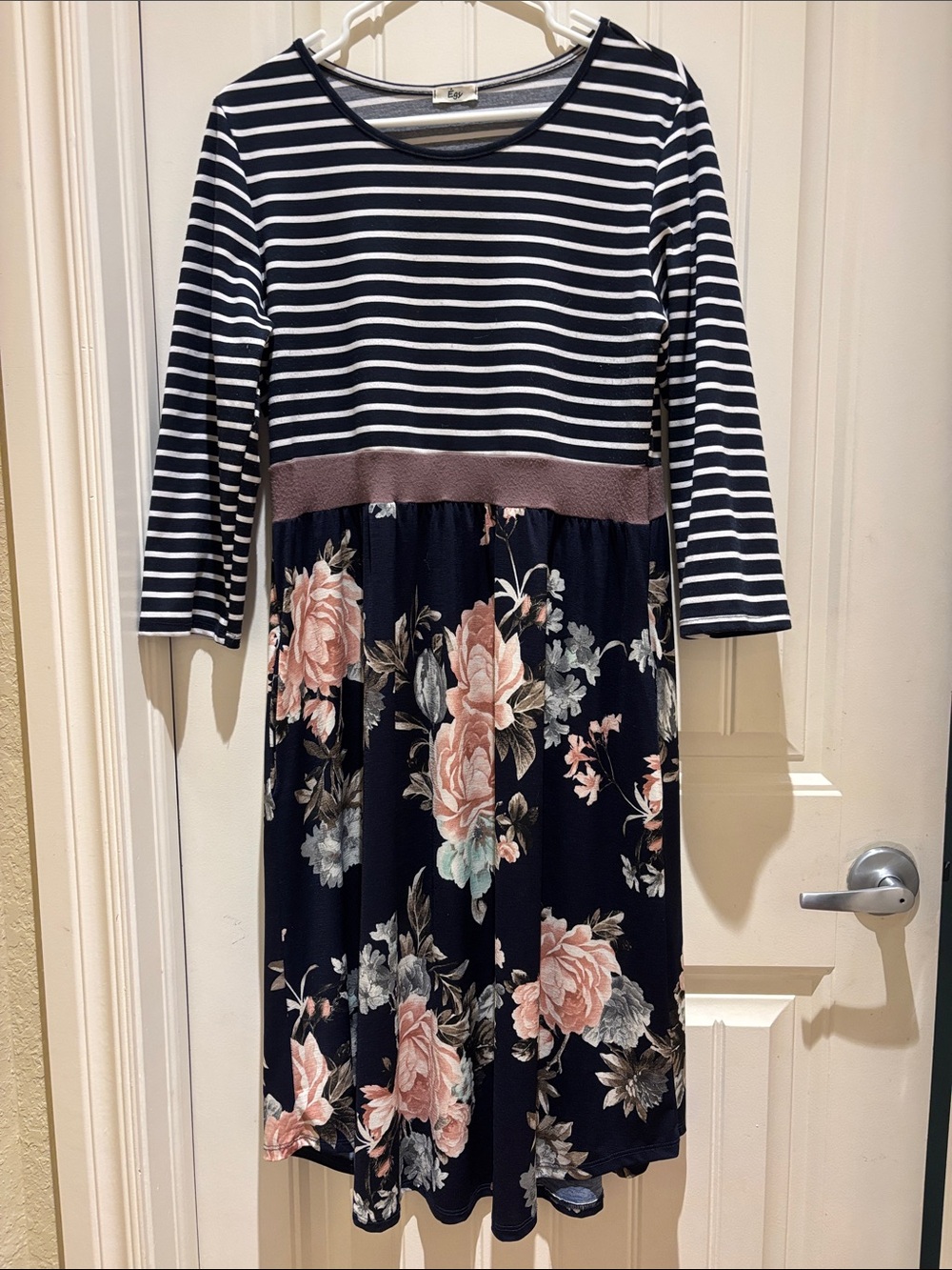 Striped & Floral Navy Long Sleeve Dress
